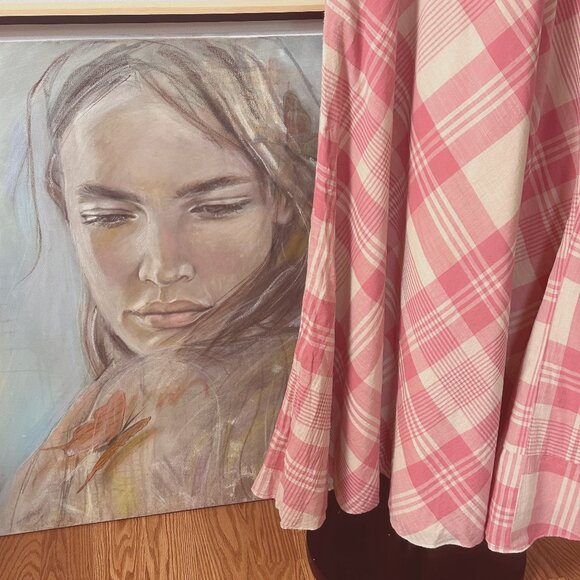 POLO by Ralph Lauren Pink & Cream Plaid Twill Cross Back Detail Maxi Dress SZ 12 - Picture 8 of 16